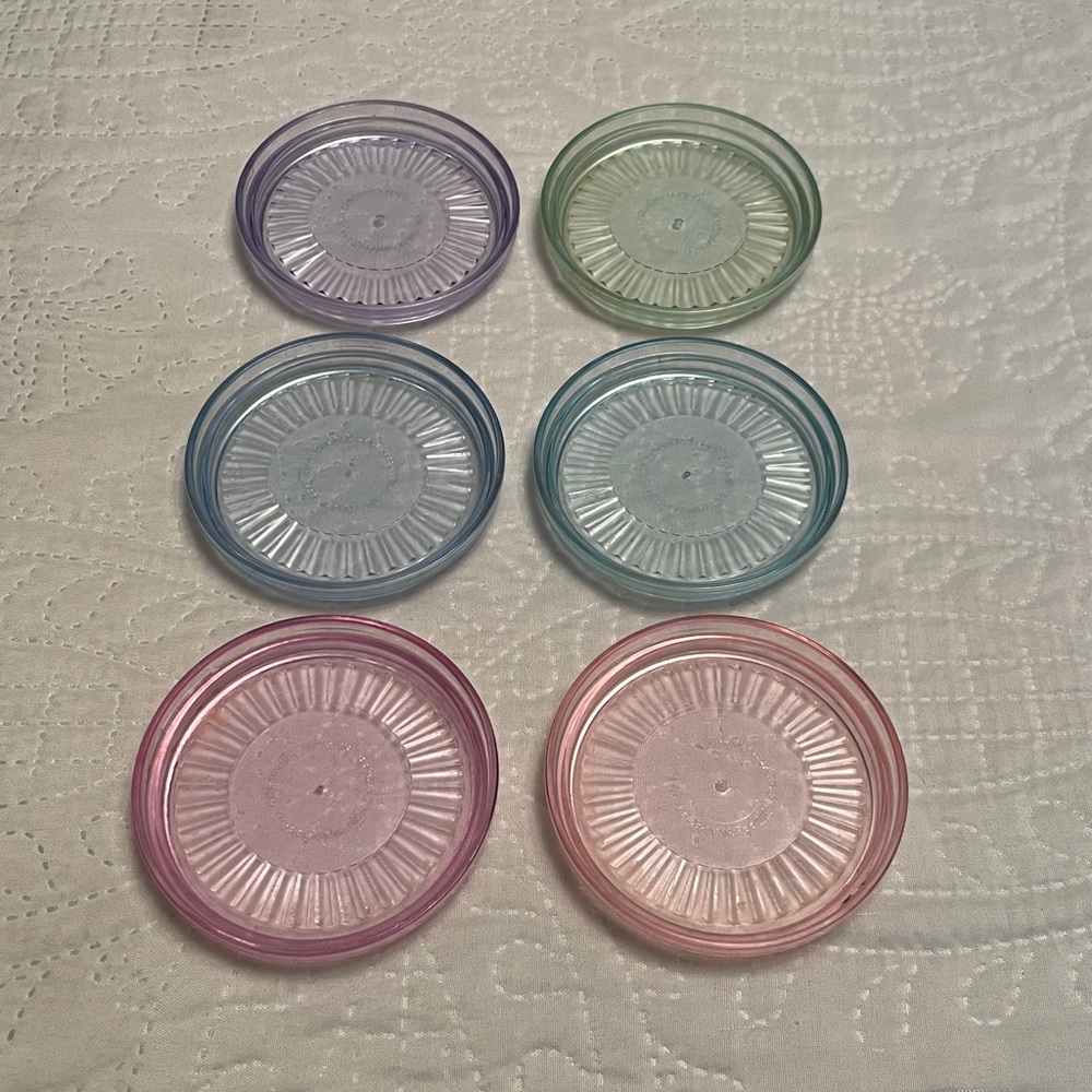 Vintage Tupperware Acrylic Set of 6 Pastel Color Coasters LIKE NEW